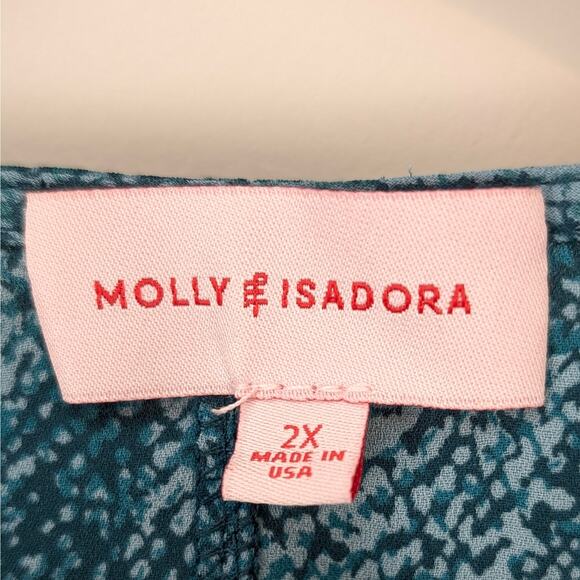 Molly & Isadora Kara Tie-Front Kimono Sleeve Tunic Top in Teal Print Size 2X - Picture 9 of 10